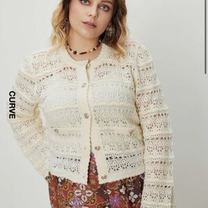 Cider (French) Knitted Cardigan Metal Gold Tone Buttons Round Neckline OS NWT